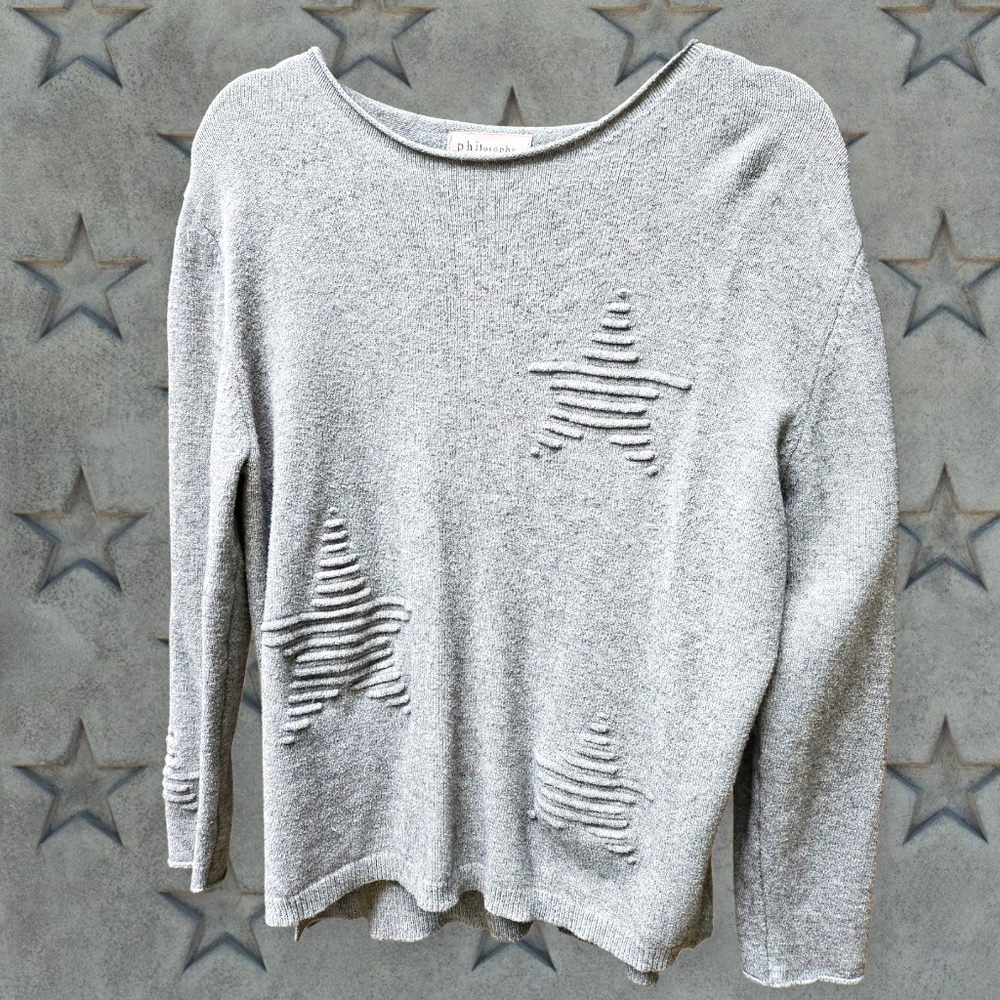 Philosophy Gray Star Pattern Knit Sweater - image 1